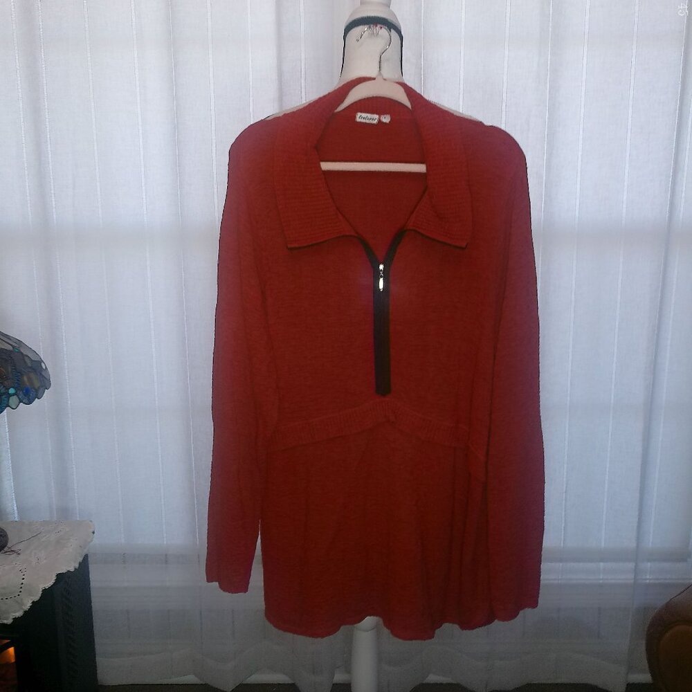 TEXTURES Long Sleeve 1/2 Zip with Collar Orange Tunic Top 1XL